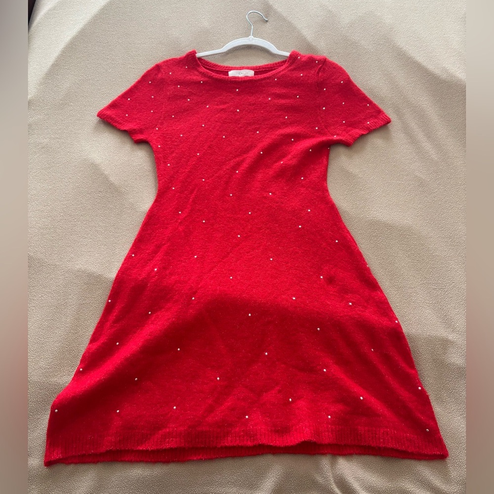 Kelsis from Ruby&Jenna 
Red Sweater Mini Dress with Silver Studs